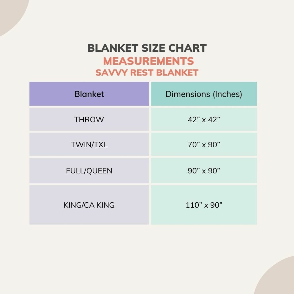 Savvy Rest organic blanket measurements.