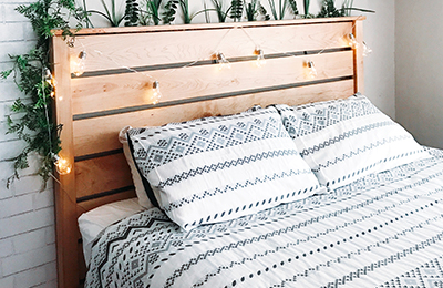 natural platform bed with headboard