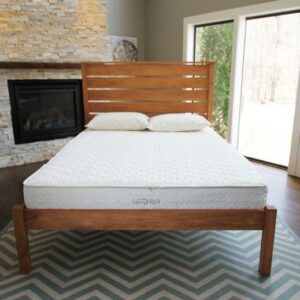 low profile and budget friendly organic mattress - TranquilitySpring on bed near fireplace